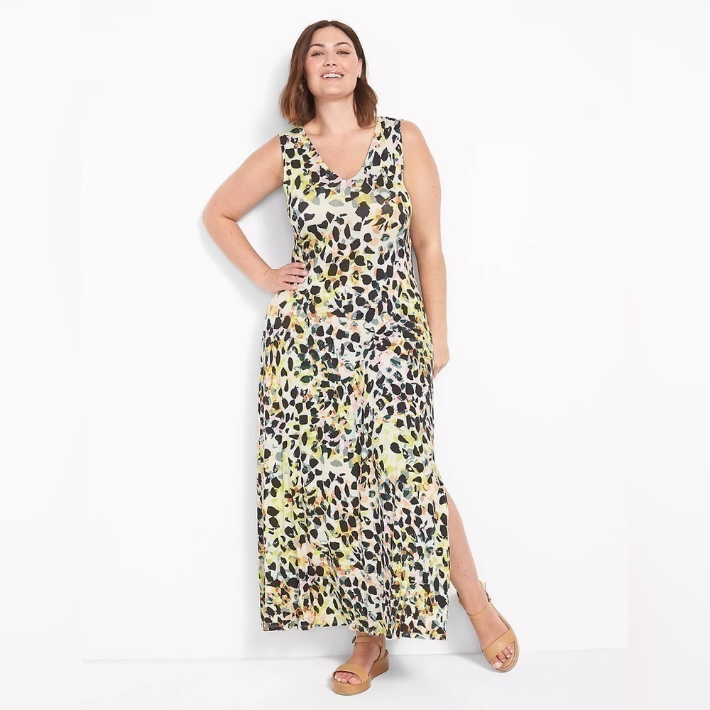 Lane Bryant Abstract Print Side Slit Maxi Dress With Back Detail